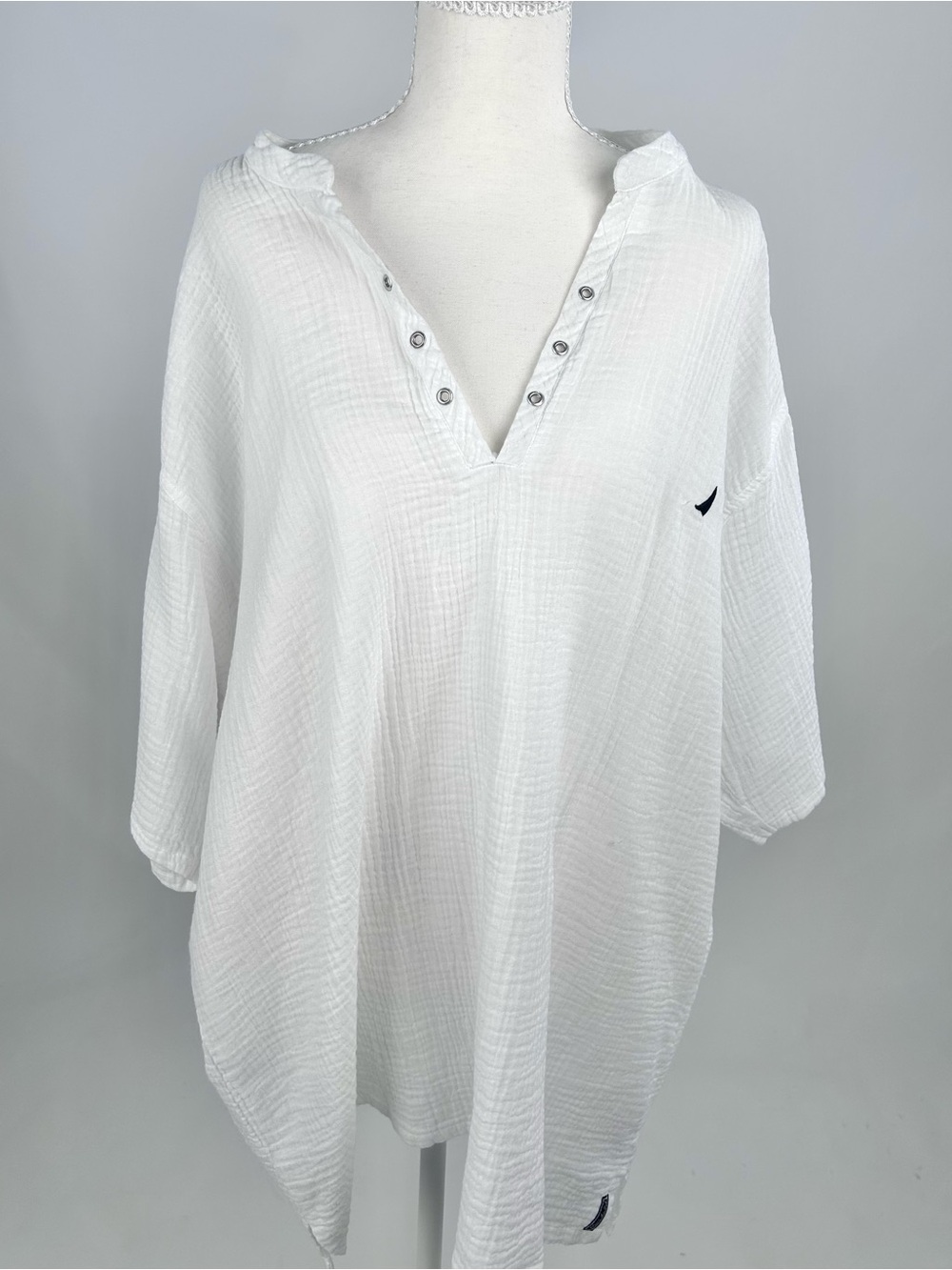 Blanc du Nil 3XL White Cotton Gauze Tunic Top Coastal Resort Boho